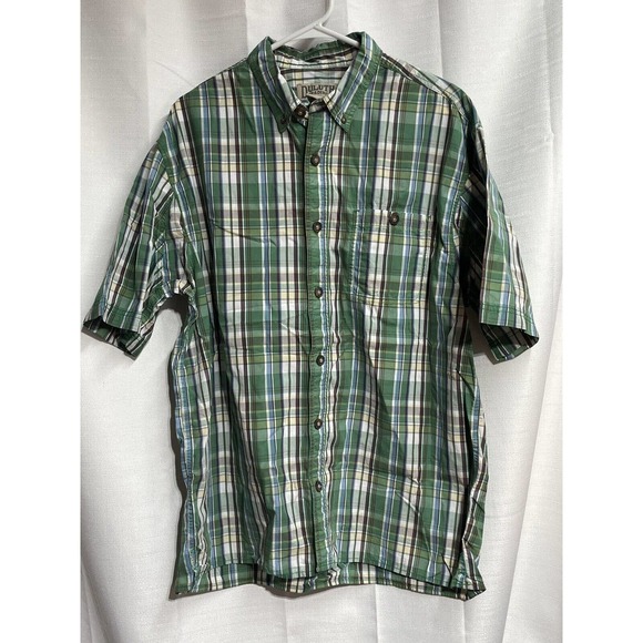 Duluth Trading Co Flannel Shirt Mens L Green Plaid‎ Long Sleeve Button - Picture 2 of 5